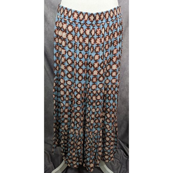 Loft Cottagecore Blue Brown And Pink Abstract Maxi Skirt - Picture 5 of 6